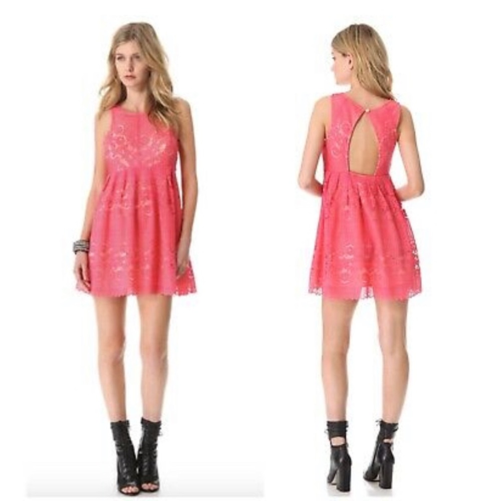 Free People Lace Vintage Dress Beautiful With Nude Lining Open Back Size 10